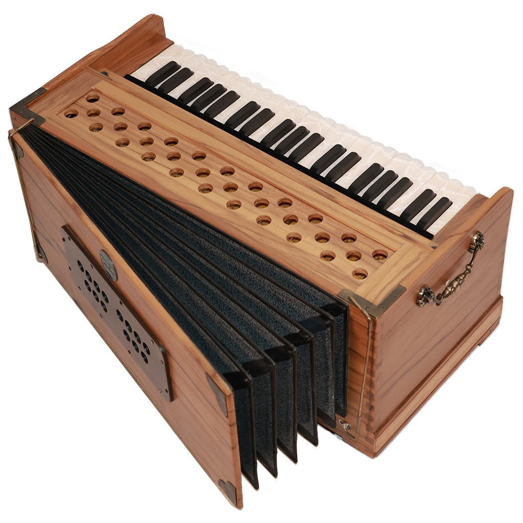 Bhava Studio Concert Edition Teak Harmonium, Bellows Open Back Left