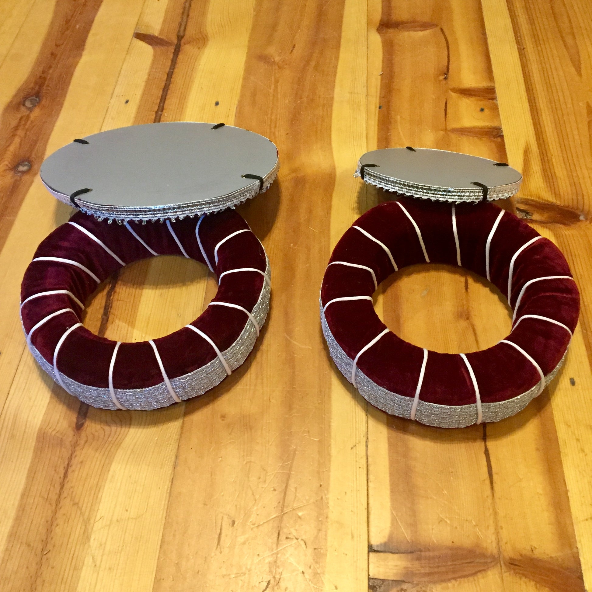 Tabla Cushion And Cover Set - Maroon/Silver