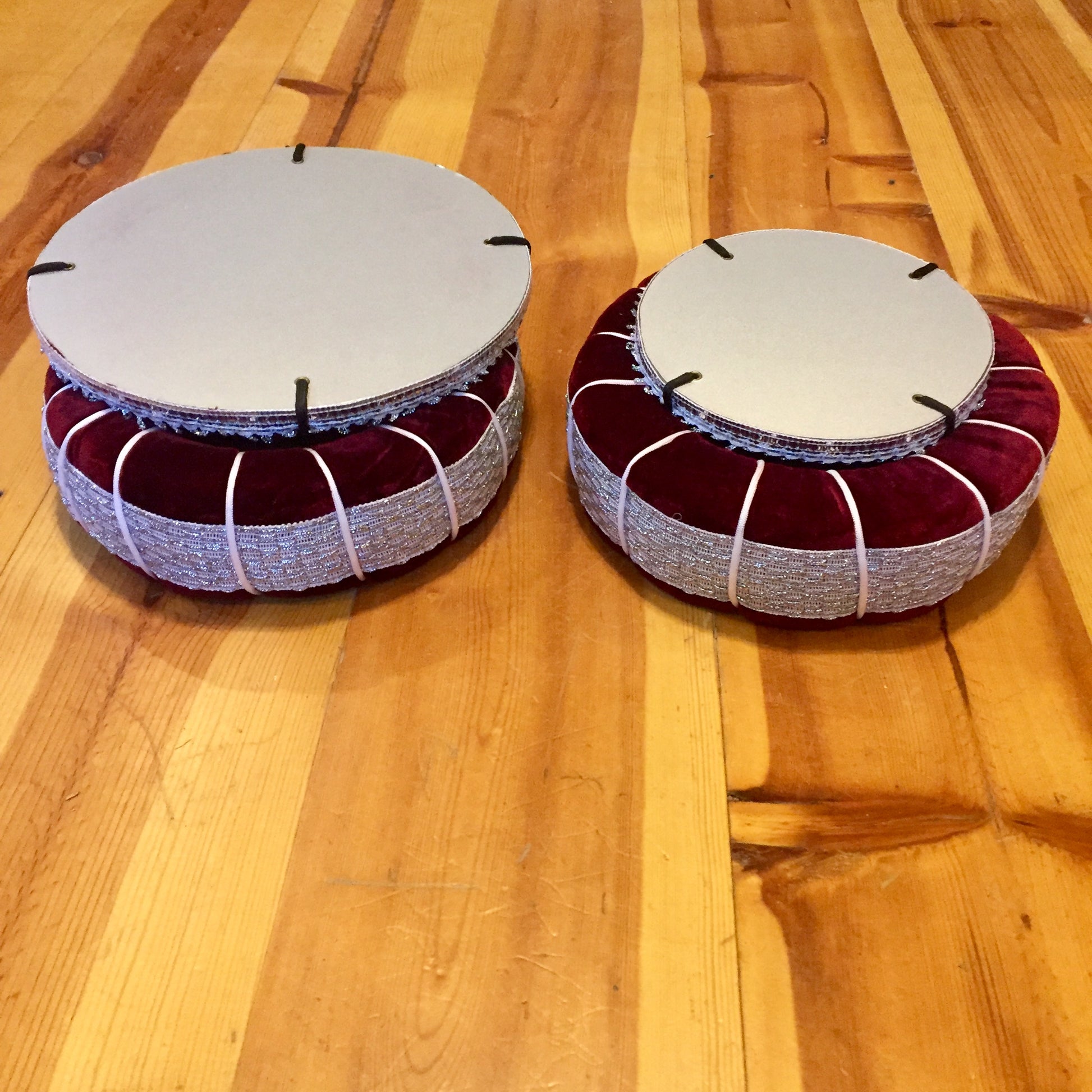 Tabla Cushion And Cover Set - Maroon/Silver