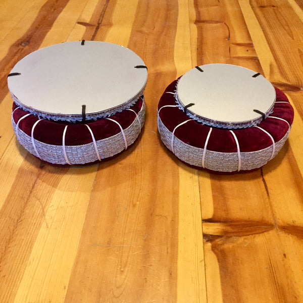 Tabla Cushion And Cover Set - Maroon/Silver